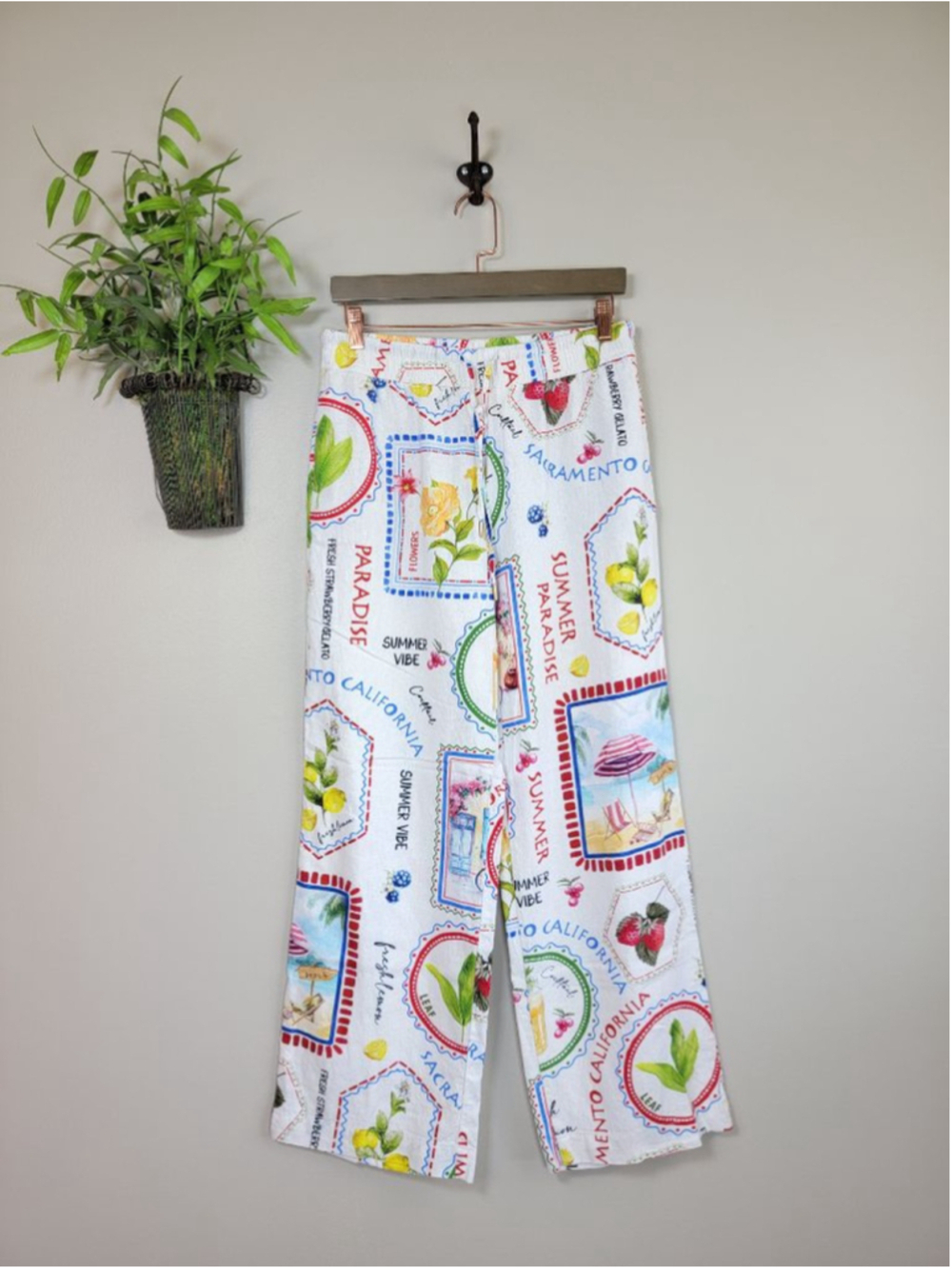 NWOT Joie 6 Summer Vibe California Fruit Tie Wide Leg Linen Postcard Pants